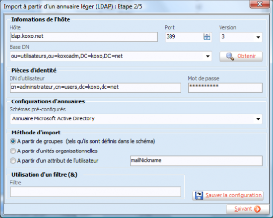 Annuaires LDAP - Import à partir de l'assistant