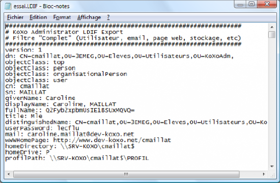 Export des données au format LDIF