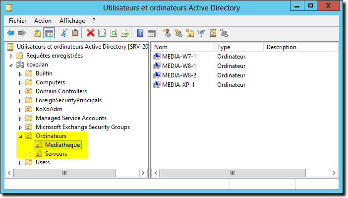 Aperçu Active Directory après