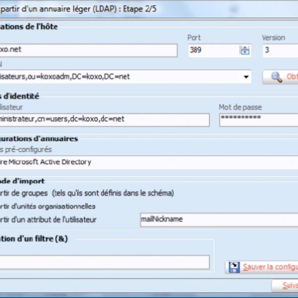 Annuaires LDAP - Import à partir de l'assistant
